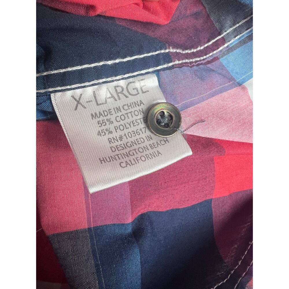 Coastal Men's Red White Blue Plaid Shirt Size XL Short Sleeve Button Up - Picture 6 of 14